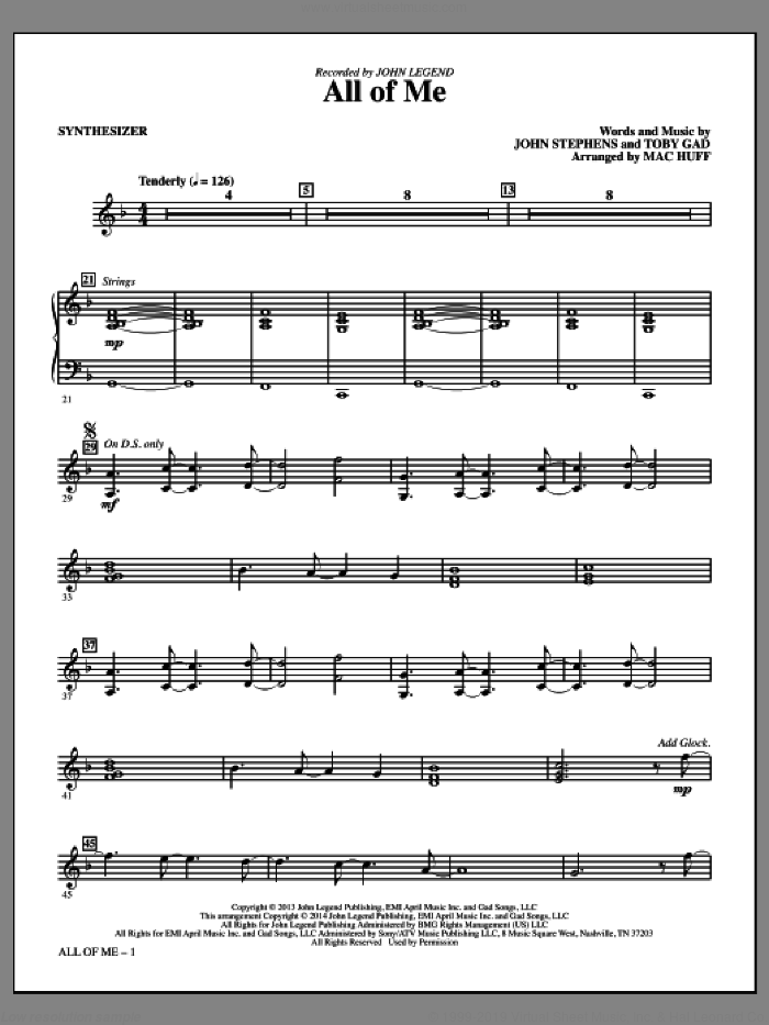 All of Me (arr. Mac Huff) (complete set of parts) sheet music for orchestra/band by Mac Huff, John Legend, John Stephens and Toby Gad, wedding score, intermediate skill level