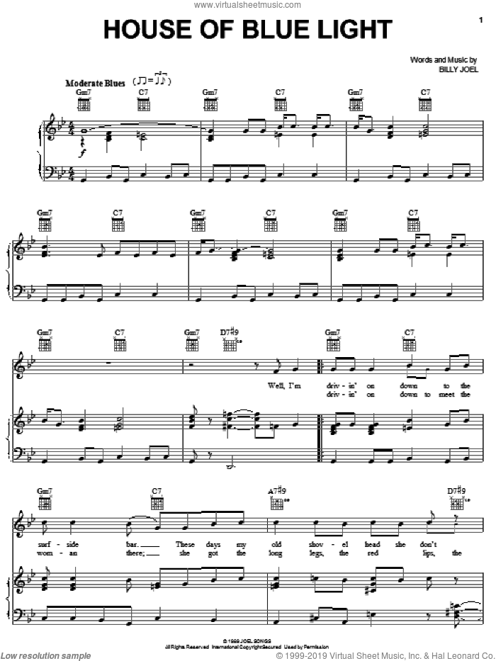 House Of Blue Light sheet music for voice, piano or guitar by Billy Joel, intermediate skill level
