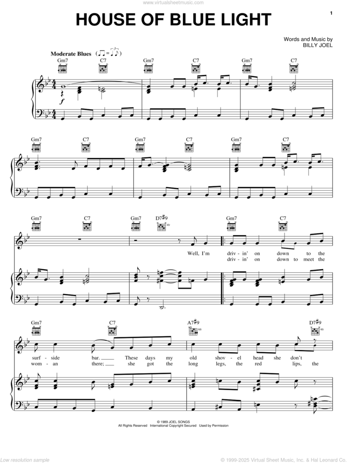 House Of Blue Light sheet music for voice, piano or guitar by Billy Joel, intermediate skill level