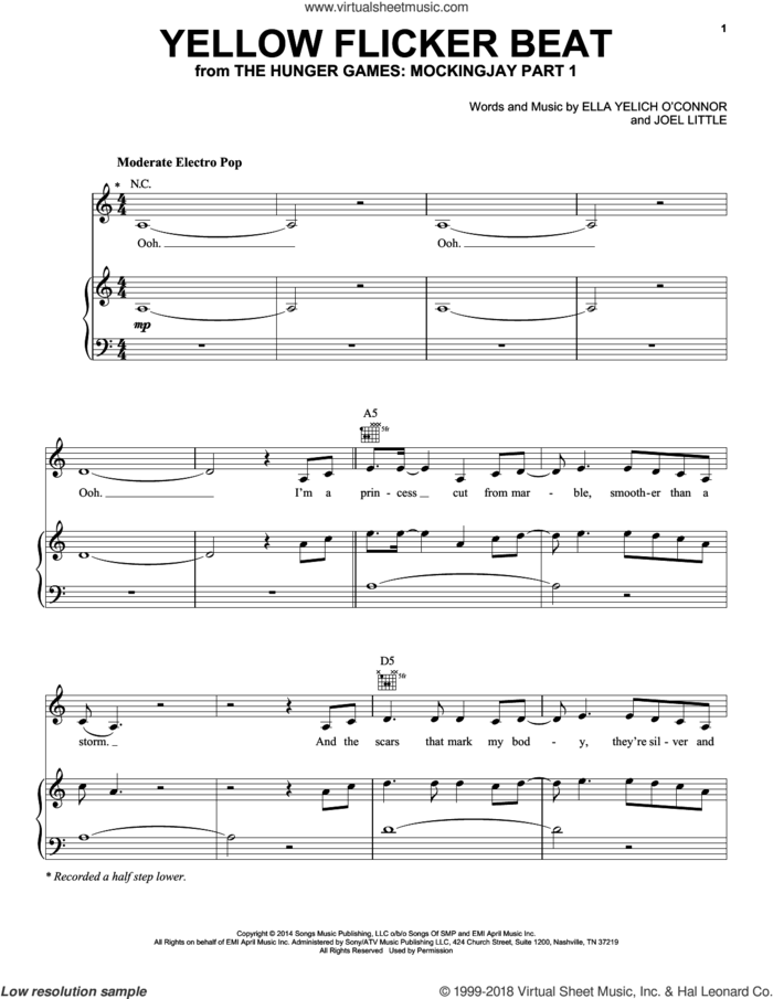Yellow Flicker Beat sheet music for voice, piano or guitar by Lorde and Joel Little, intermediate skill level