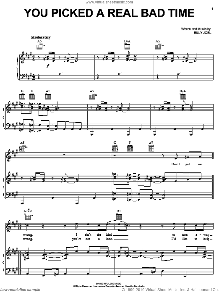 You Picked A Real Bad Time sheet music for voice, piano or guitar by Billy Joel, intermediate skill level