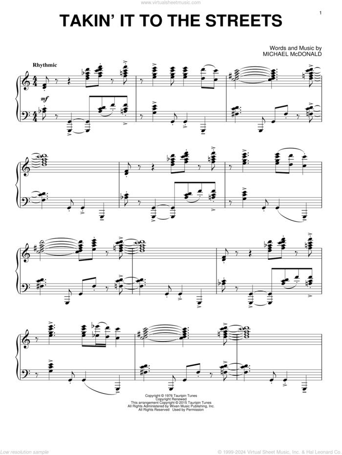 Takin' It To The Streets sheet music for piano solo by Doobie Brothers, The Doobie Brothers, Michael McDonald and Taylor Hicks, intermediate skill level