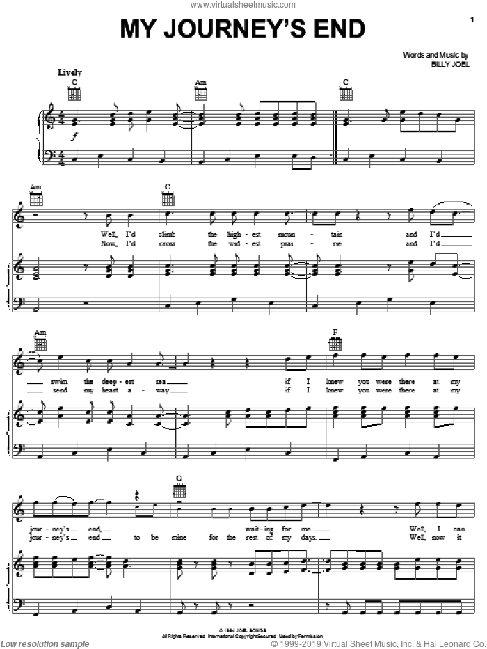 My Journey's End sheet music for voice, piano or guitar by Billy Joel, intermediate skill level