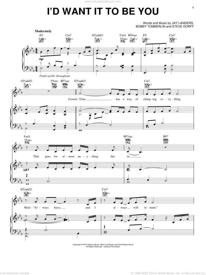 I'd Want It To Be You sheet music for voice, piano or guitar by Barbra Streisand and Blake Shelton, Barbara Streisand, Bobby Tomberlin, Jay Landers and Steve Dorff, intermediate skill level