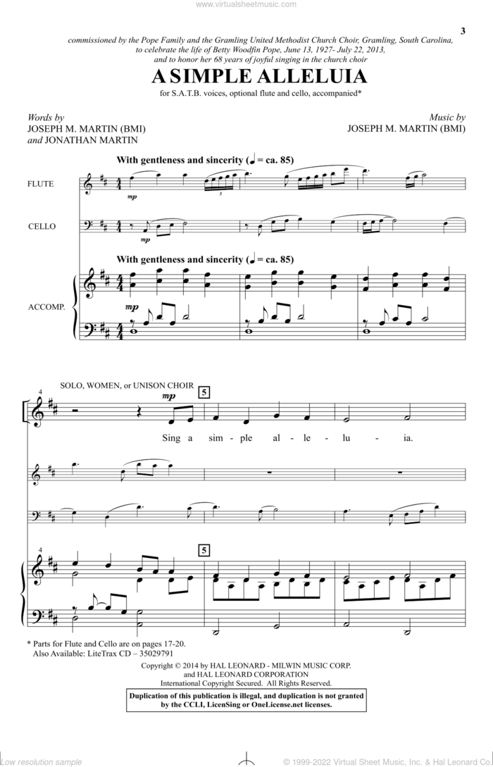 A Simple Alleluia sheet music for choir (SATB: soprano, alto, tenor, bass) by Joseph M. Martin and Jonathan Barrett Martin, intermediate skill level