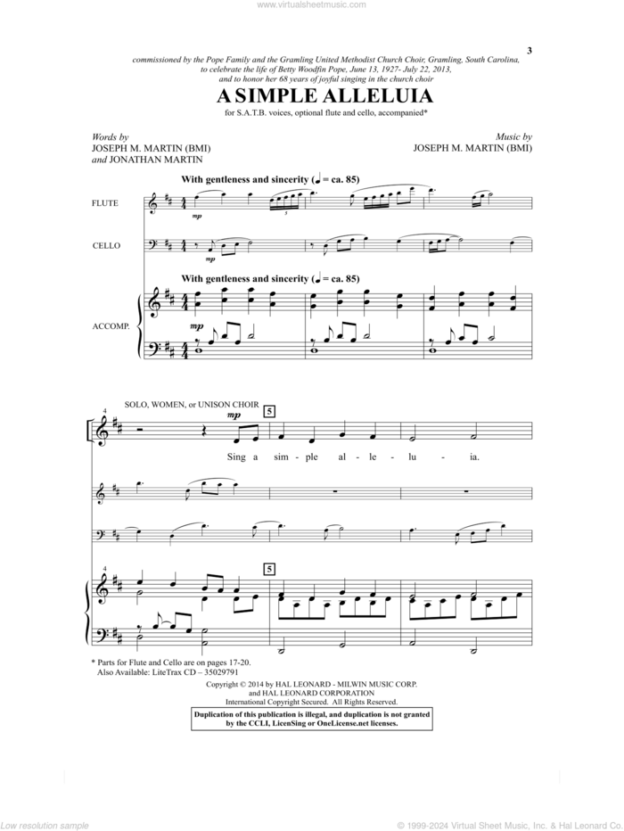 A Simple Alleluia sheet music for choir (SATB: soprano, alto, tenor, bass) by Joseph M. Martin and Jonathan Barrett Martin, intermediate skill level