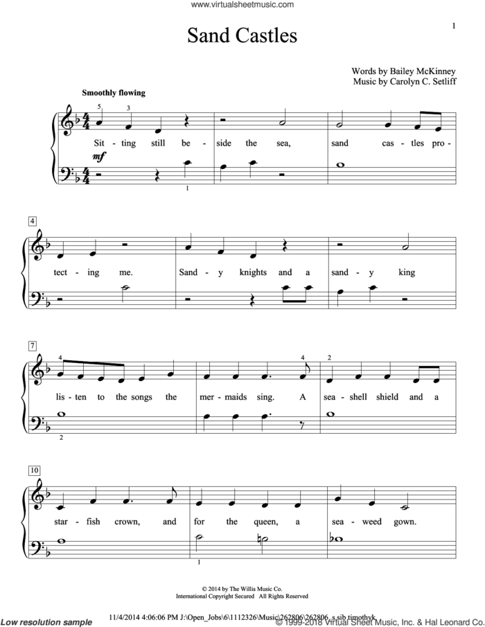 Sand Castles sheet music for piano solo (elementary) by Carolyn C. Setliff and Bailey McKinney, beginner piano (elementary)