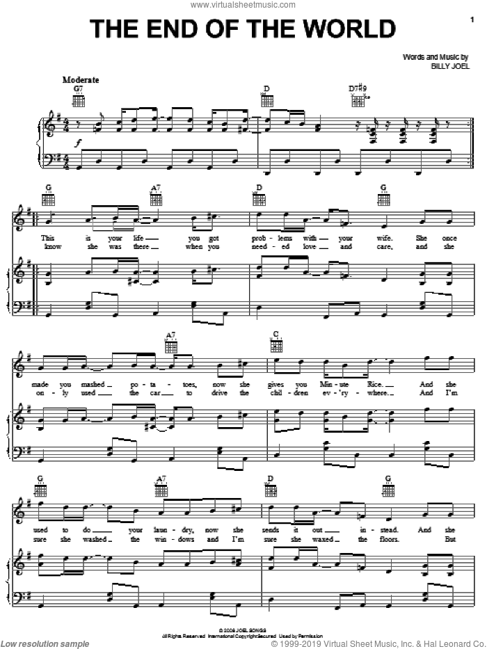 The End Of The World sheet music for voice, piano or guitar by Billy Joel, intermediate skill level