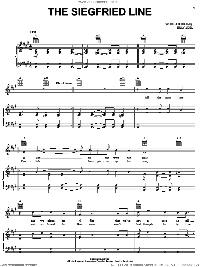 The Siegfried Line sheet music for voice, piano or guitar by Billy Joel, intermediate skill level