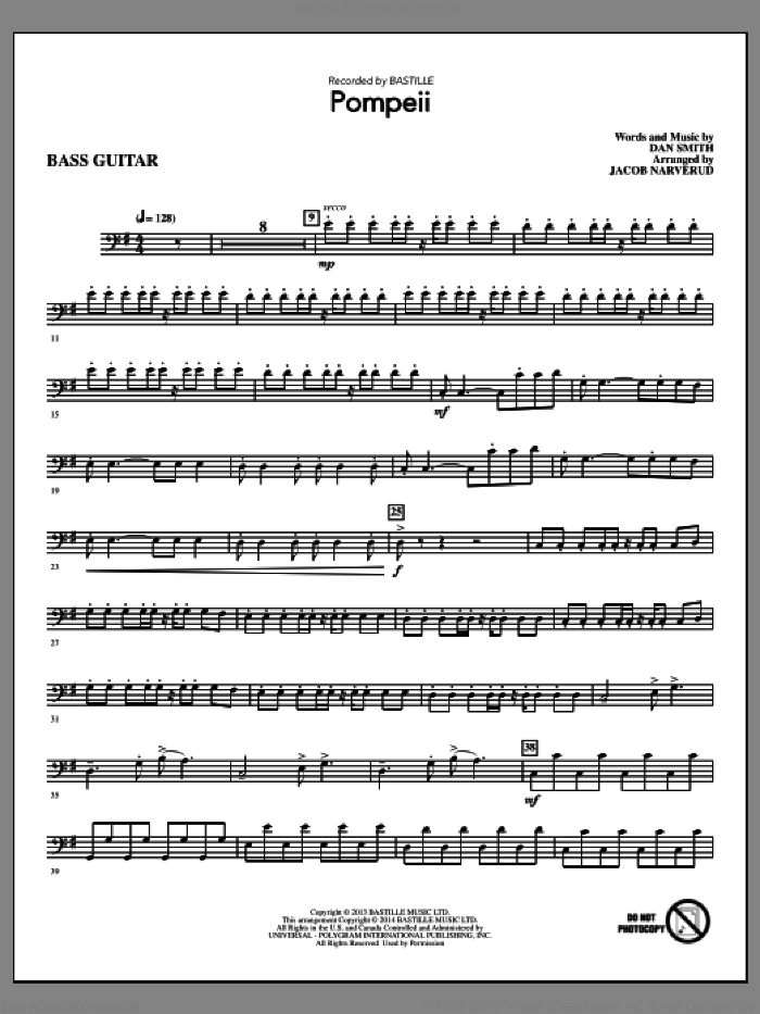 Pompeii (arr. Jacob Narverud) (complete set of parts) sheet music for orchestra/band by Jacob Narverud, Bastille and Dan Smith, intermediate skill level
