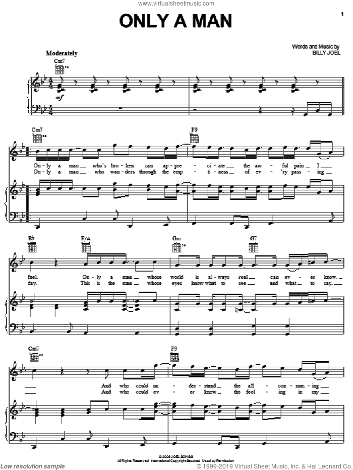 Only A Man sheet music for voice, piano or guitar by Billy Joel, intermediate skill level