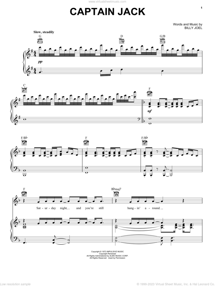 Captain Jack sheet music for voice, piano or guitar by Billy Joel, intermediate skill level