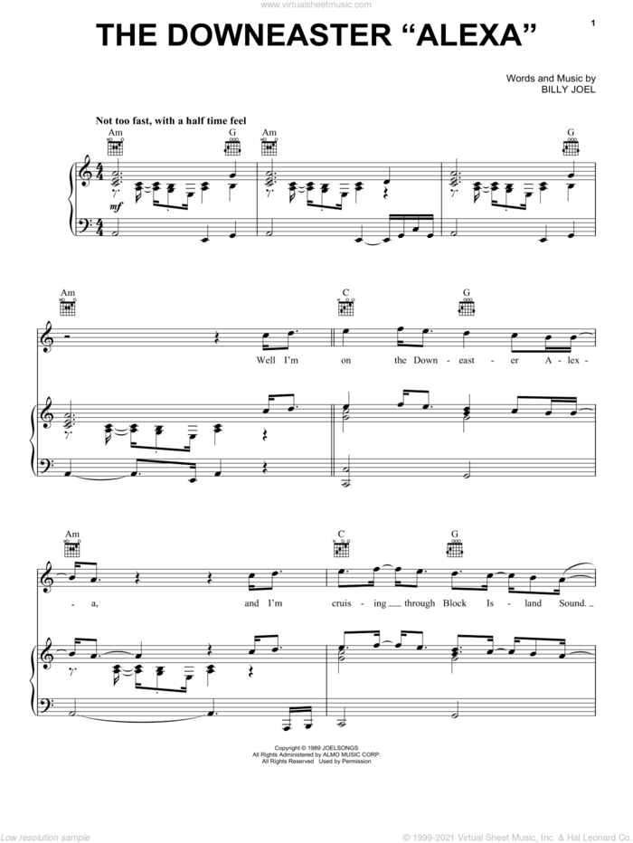 The Downeaster 'Alexa' sheet music for voice, piano or guitar by Billy Joel, intermediate skill level