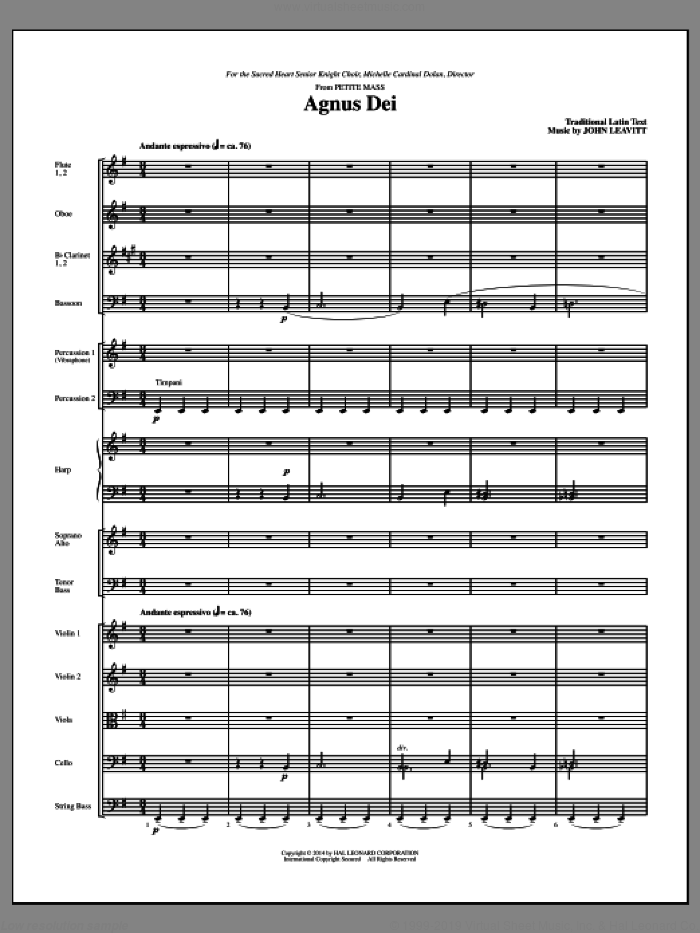 Agnus Dei (from Petite Mass) (COMPLETE) sheet music for orchestra/band (chamber ensemble) by John Leavitt, intermediate skill level