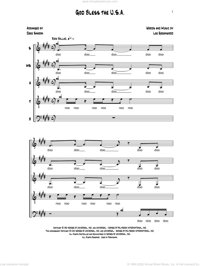 God Bless the U.S.A sheet music for choir (SSATBB) by Deke Sharon, Anne Raugh and Lee Greenwood, intermediate skill level