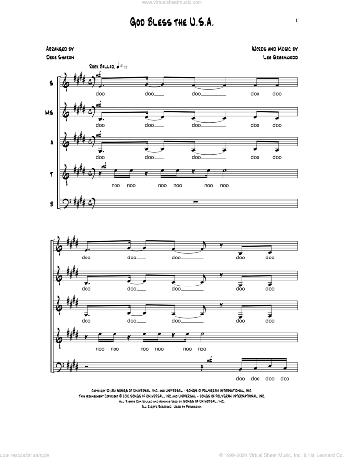 God Bless the U.S.A sheet music for choir (SSATBB) by Deke Sharon, Anne Raugh and Lee Greenwood, intermediate skill level