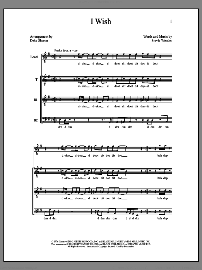 I Wish sheet music for choir (TBB: tenor, bass) by Deke Sharon, Anne Raugh and Stevie Wonder, intermediate skill level