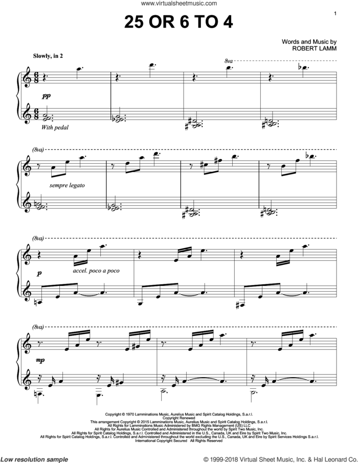 25 Or 6 To 4 sheet music for piano solo by Chicago and Robert Lamm, intermediate skill level