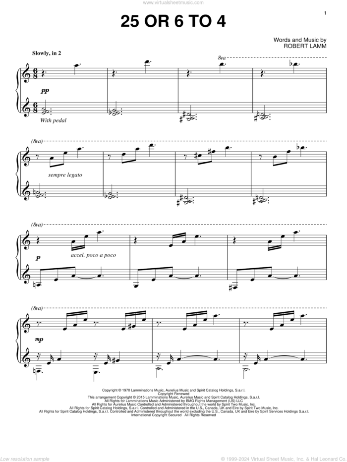 25 Or 6 To 4 sheet music for piano solo by Chicago and Robert Lamm, intermediate skill level