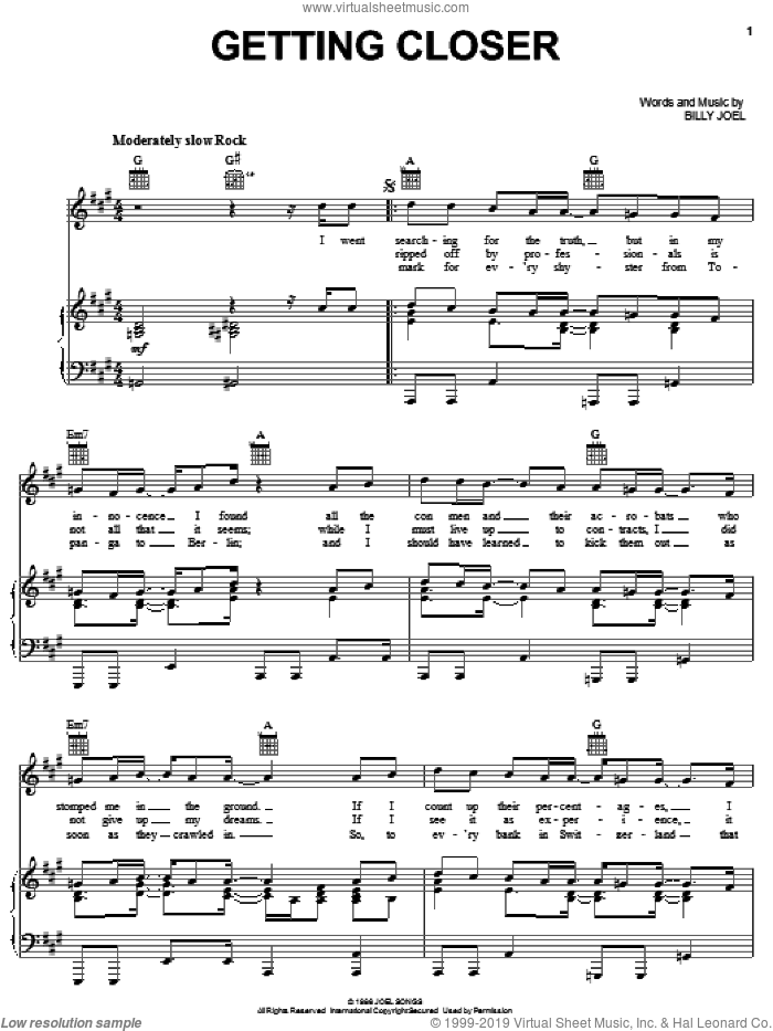 Getting Closer sheet music for voice, piano or guitar by Billy Joel, intermediate skill level
