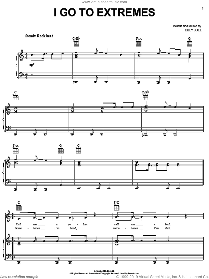 I Go To Extremes sheet music for voice, piano or guitar by Billy Joel, intermediate skill level