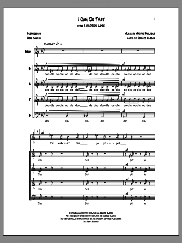 I Can Do That sheet music for choir (SATB: soprano, alto, tenor, bass) by Deke Sharon, Anne Raugh, Edward Kleban and Marvin Hamlisch, intermediate skill level