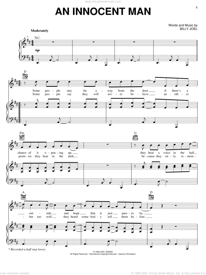 An Innocent Man sheet music for voice, piano or guitar by Billy Joel, intermediate skill level