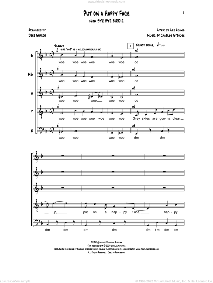 Put On a Happy Face sheet music for choir (SSATB) by Deke Sharon, Anne Raugh, Charles Strouse and Lee Adams, intermediate skill level