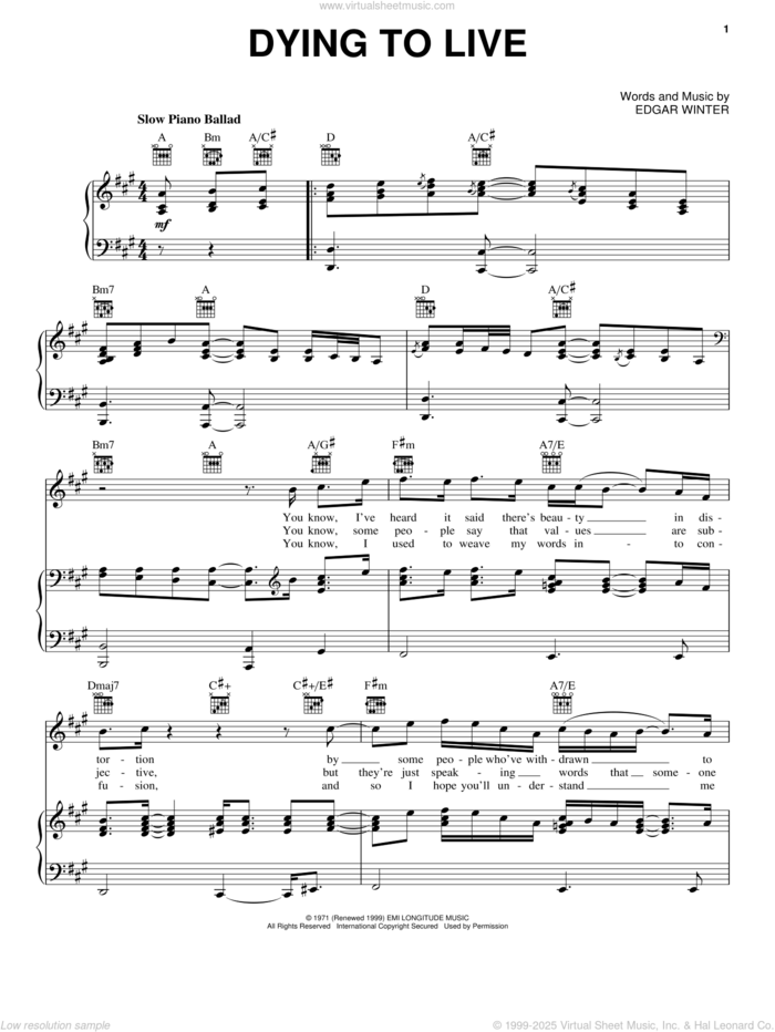 Dying To Live sheet music for voice, piano or guitar by Jonny Lang and Edgar Winter, intermediate skill level