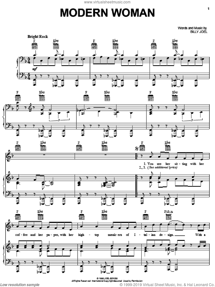 Modern Woman sheet music for voice, piano or guitar by Billy Joel, intermediate skill level