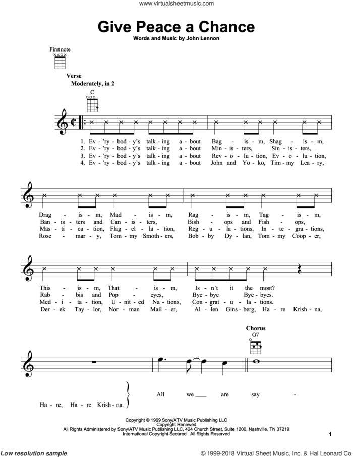 Give Peace A Chance sheet music for ukulele by John Lennon and Plastic Ono Band, intermediate skill level