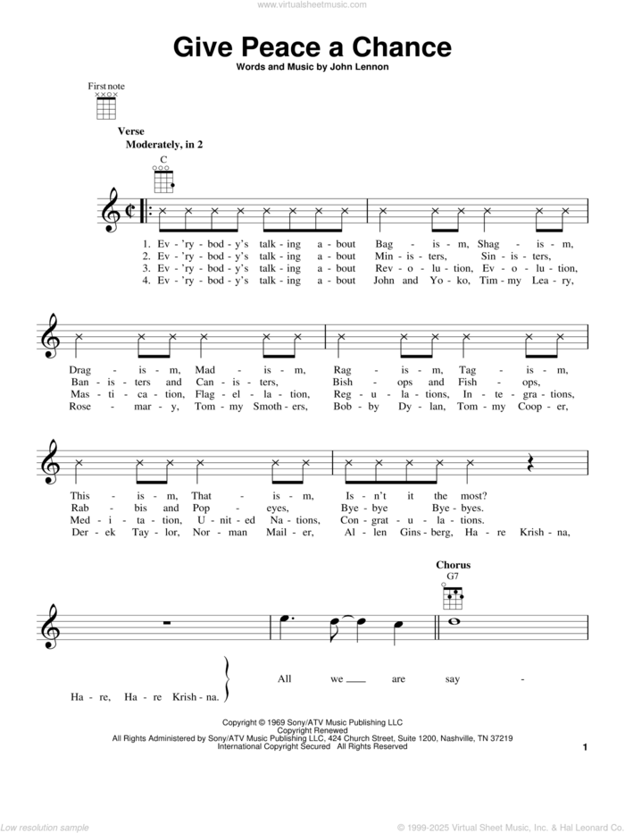 Give Peace A Chance sheet music for ukulele by John Lennon and Plastic Ono Band, intermediate skill level