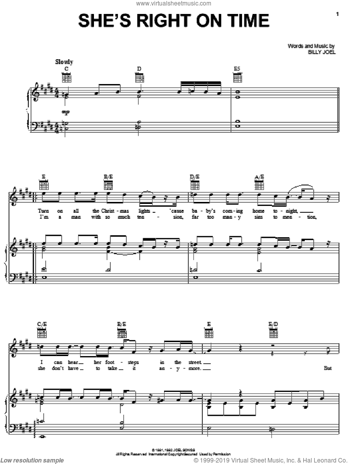 She's Right On Time sheet music for voice, piano or guitar by Billy Joel, intermediate skill level