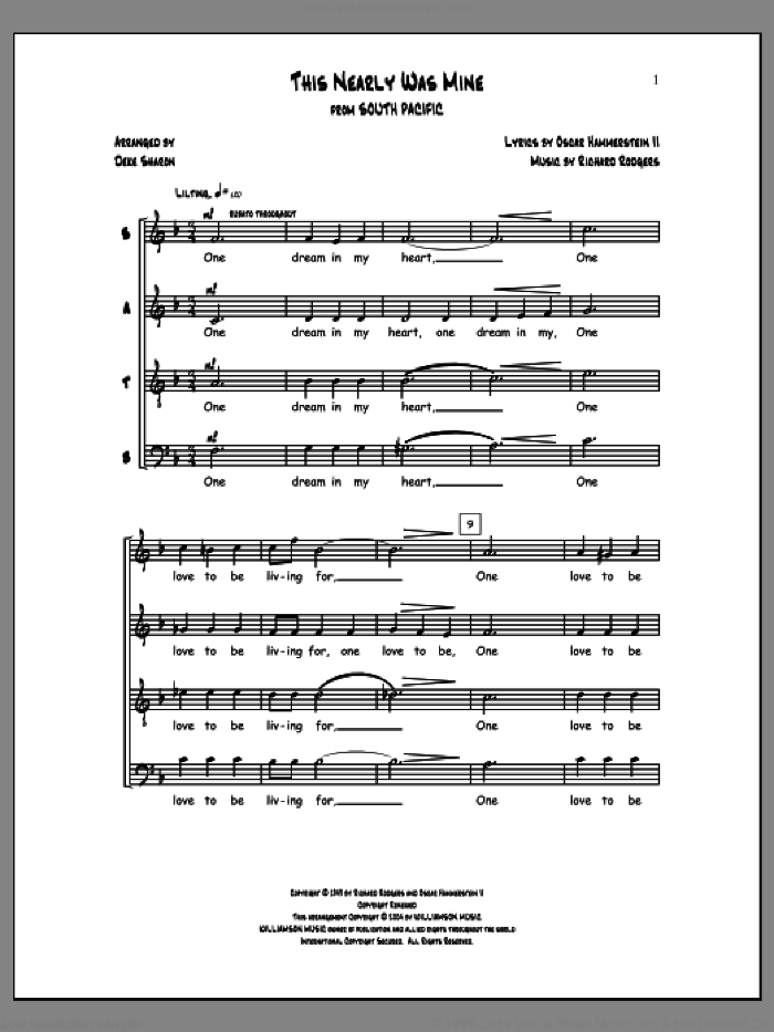 This Nearly Was Mine sheet music for choir (SATB: soprano, alto, tenor, bass) by Deke Sharon, Anne Raugh, Oscar II Hammerstein and Richard Rodgers, intermediate skill level