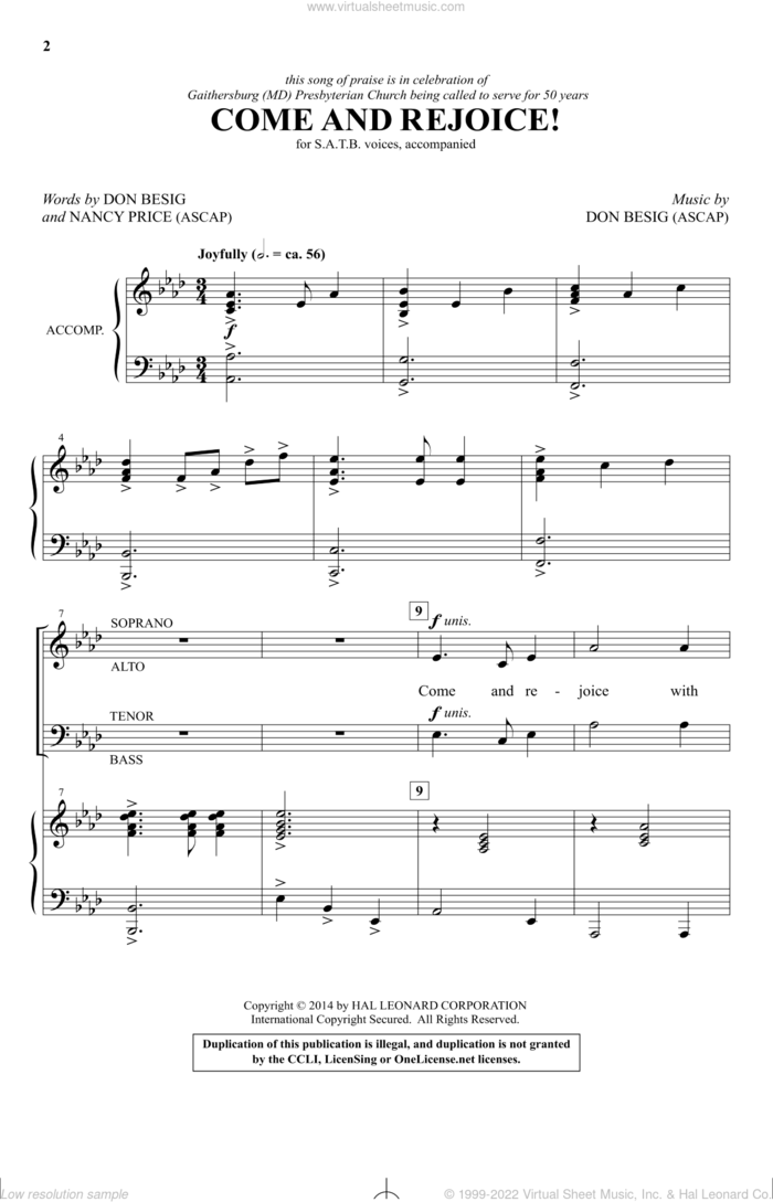 Come And Rejoice! sheet music for choir (SATB: soprano, alto, tenor, bass) by Don Besig and Nancy Price, intermediate skill level