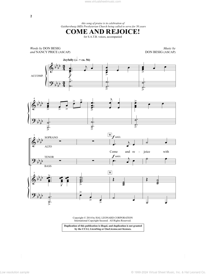 Come And Rejoice! sheet music for choir (SATB: soprano, alto, tenor, bass) by Don Besig and Nancy Price, intermediate skill level