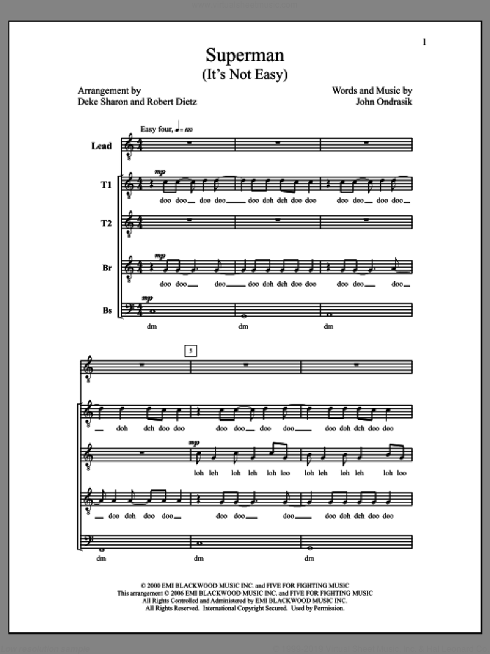 Superman (it's Not Easy) sheet music for choir (TTBB: tenor, bass) by Deke Sharon, Anne Raugh, John Ondrasik and Robert Dietz, intermediate skill level