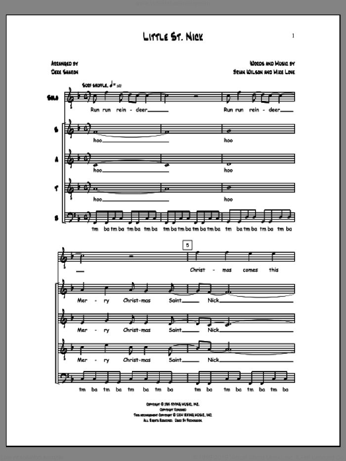 Little St. Nick sheet music for choir (SATB: soprano, alto, tenor, bass) by Brian Wilson, Anne Raugh, Deke Sharon and Mike Love, intermediate skill level