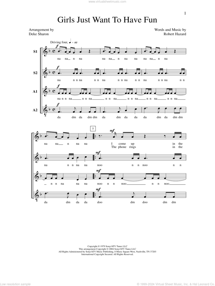 Girls Just Want to Have Fun (arr. Deke Sharon) sheet music for choir (SSAA: soprano, alto) by Deke Sharon, Anne Raugh, Cyndi Lauper and Robert Hazard, intermediate skill level