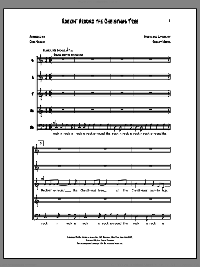Rockin' Around The Christmas Tree sheet music for choir (SATBB) by Deke Sharon, Anne Raugh and Johnny Marks, intermediate skill level