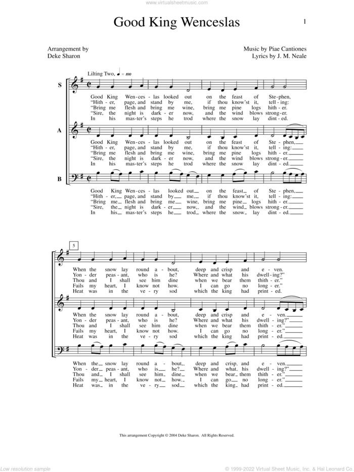 Good King Wenceslas sheet music for choir (SAB: soprano, alto, bass) by Deke Sharon, Anne Raugh, J. M. Neale and Piae Cantiones, intermediate skill level