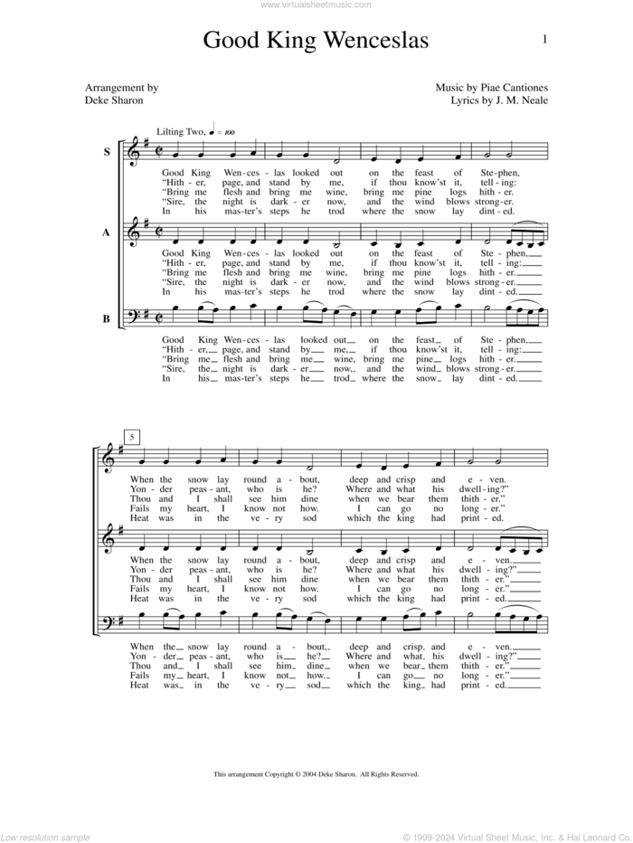 Good King Wenceslas sheet music for choir (SAB: soprano, alto, bass) by Deke Sharon, Anne Raugh, J. M. Neale and Piae Cantiones, intermediate skill level