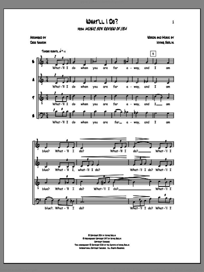 What'll I Do? sheet music for choir (SATB: soprano, alto, tenor, bass) by Deke Sharon, Anne Raugh and Irving Berlin, intermediate skill level
