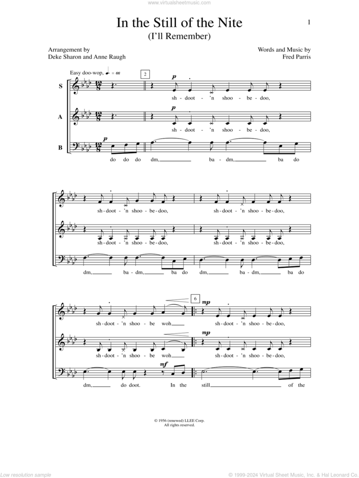 In The Still Of The Nite (I'll Remember) sheet music for choir (SAB: soprano, alto, bass) by Deke Sharon, Anne Raugh and Fred Parris, intermediate skill level