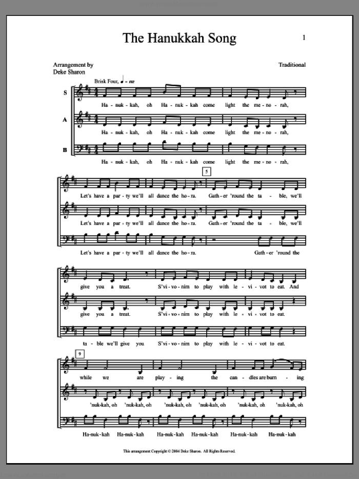 The Hanukkah Song sheet music for choir (SAB: soprano, alto, bass) by Deke Sharon and Anne Raugh, intermediate skill level