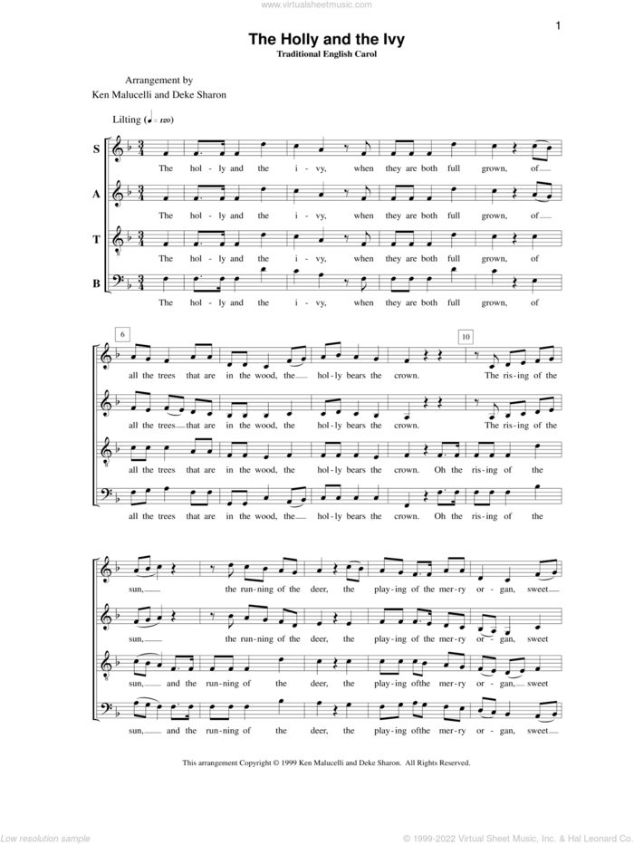 The Holly and the Ivy sheet music for choir (SATB: soprano, alto, tenor, bass) by Deke Sharon, Anne Raugh and Ken Malucelli, intermediate skill level