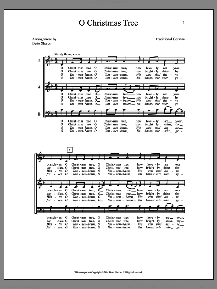 O Christmas Tree sheet music for choir (SAB: soprano, alto, bass) by Deke Sharon and Anne Raugh, intermediate skill level