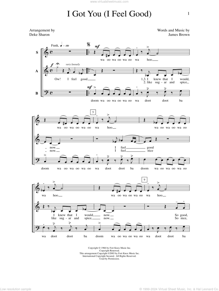 I Got You (I Feel Good) sheet music for choir (SAB: soprano, alto, bass) by Deke Sharon, Anne Raugh and James Brown, intermediate skill level