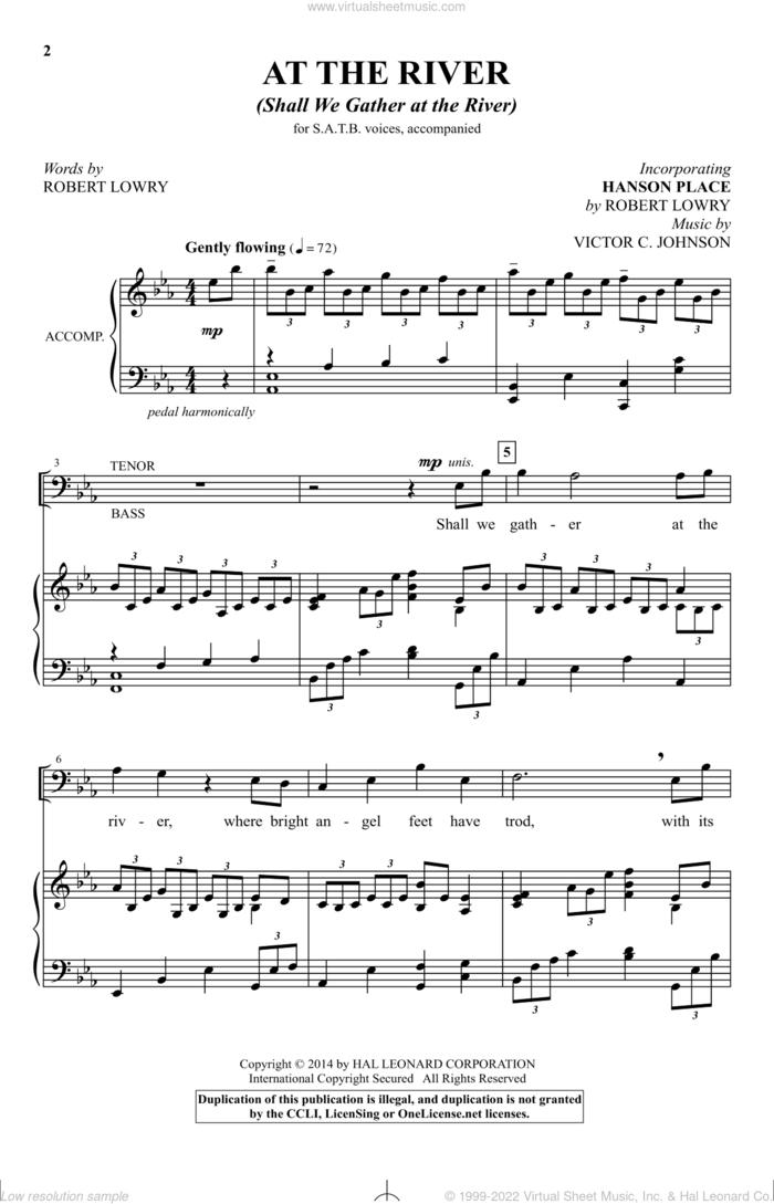 At The River (Shall We Gather At The River) sheet music for choir (SATB: soprano, alto, tenor, bass) by Victor Johnson and Robert Lowry, intermediate skill level