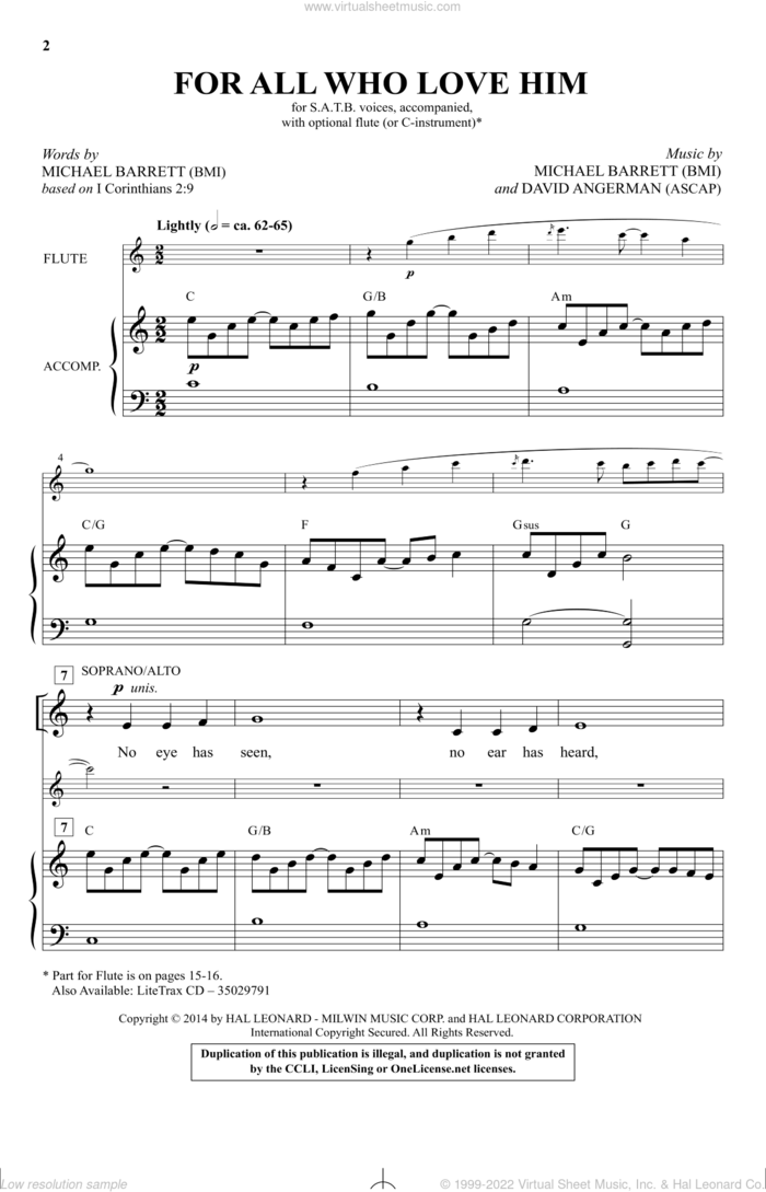 For All Who Love Him sheet music for choir by David Angerman and Michael Barrett, intermediate skill level